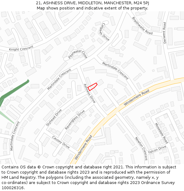 21, ASHNESS DRIVE, MIDDLETON, MANCHESTER, M24 5PJ: Location map and indicative extent of plot