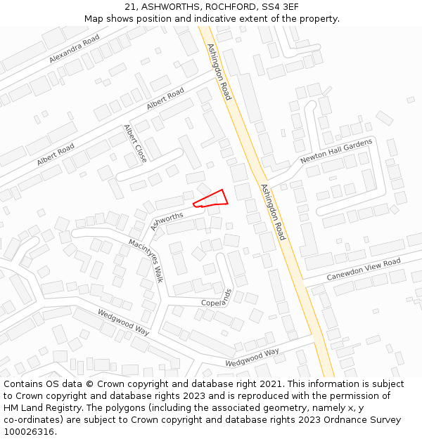 21, ASHWORTHS, ROCHFORD, SS4 3EF: Location map and indicative extent of plot