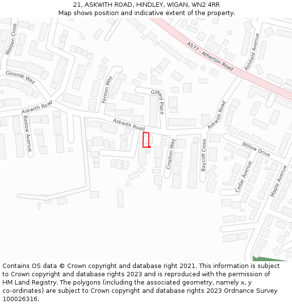 21, ASKWITH ROAD, HINDLEY, WIGAN, WN2 4RR: Location map and indicative extent of plot