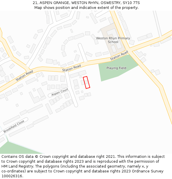 21, ASPEN GRANGE, WESTON RHYN, OSWESTRY, SY10 7TS: Location map and indicative extent of plot