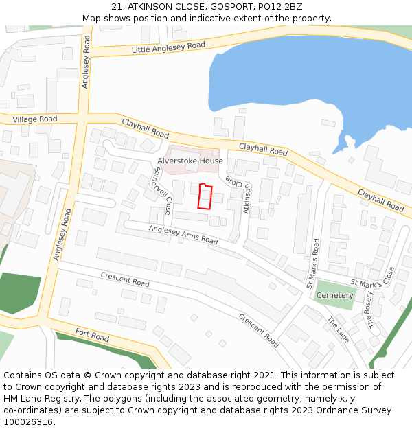 21, ATKINSON CLOSE, GOSPORT, PO12 2BZ: Location map and indicative extent of plot