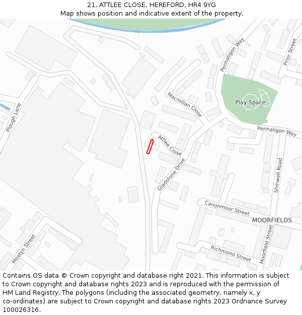 21, ATTLEE CLOSE, HEREFORD, HR4 9YG: Location map and indicative extent of plot