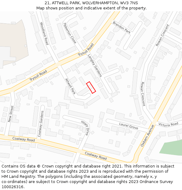 21, ATTWELL PARK, WOLVERHAMPTON, WV3 7NS: Location map and indicative extent of plot