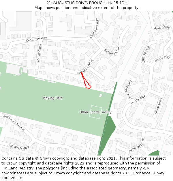 21, AUGUSTUS DRIVE, BROUGH, HU15 1DH: Location map and indicative extent of plot