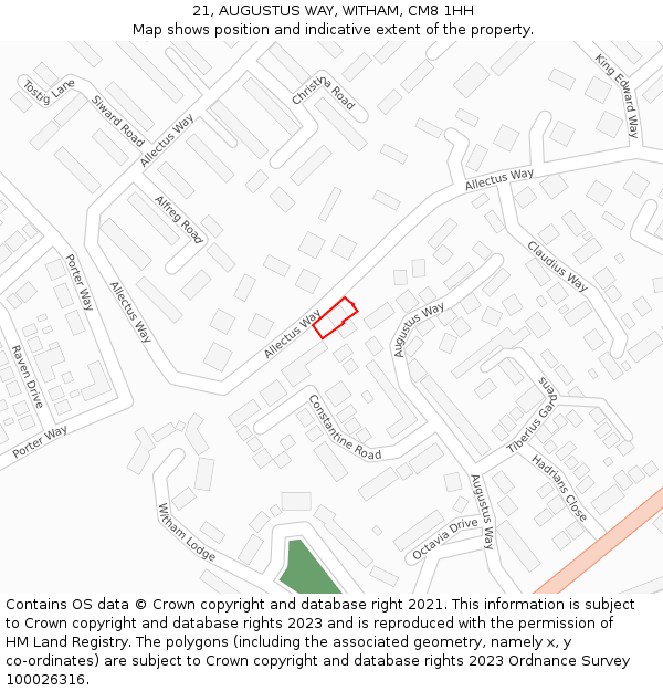 21, AUGUSTUS WAY, WITHAM, CM8 1HH: Location map and indicative extent of plot