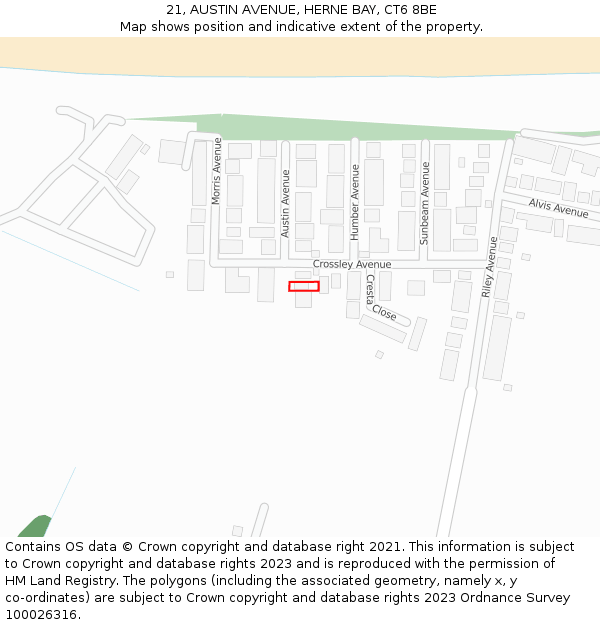 21, AUSTIN AVENUE, HERNE BAY, CT6 8BE: Location map and indicative extent of plot