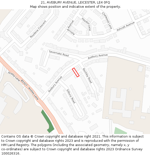 21, AVEBURY AVENUE, LEICESTER, LE4 0FQ: Location map and indicative extent of plot