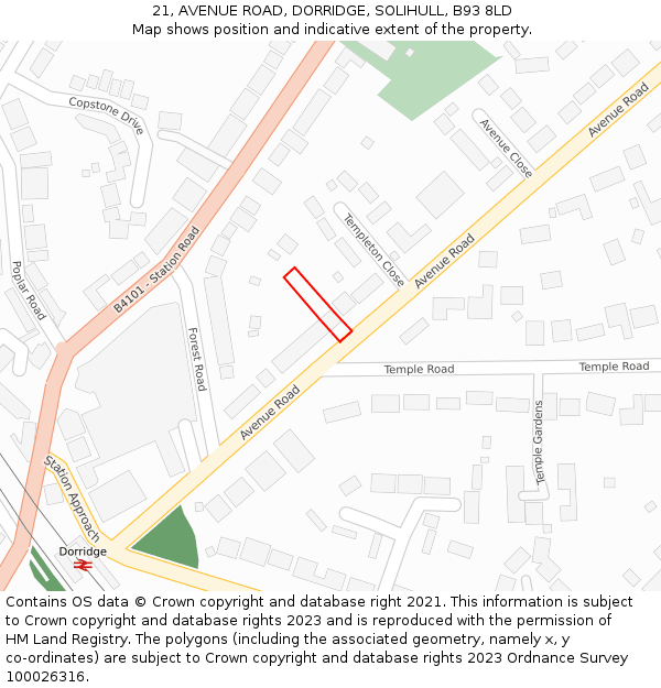 21, AVENUE ROAD, DORRIDGE, SOLIHULL, B93 8LD: Location map and indicative extent of plot