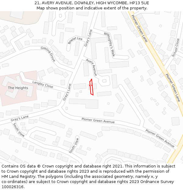 21, AVERY AVENUE, DOWNLEY, HIGH WYCOMBE, HP13 5UE: Location map and indicative extent of plot