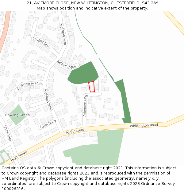 21, AVIEMORE CLOSE, NEW WHITTINGTON, CHESTERFIELD, S43 2AY: Location map and indicative extent of plot