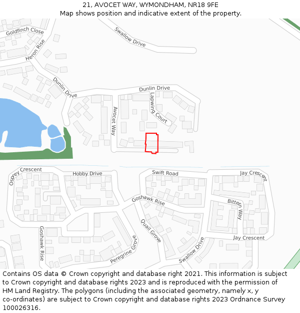 21, AVOCET WAY, WYMONDHAM, NR18 9FE: Location map and indicative extent of plot