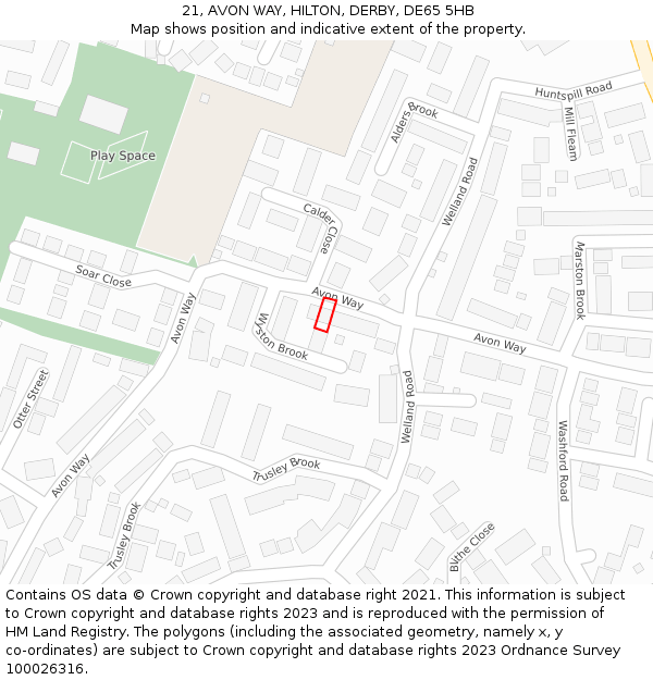 21, AVON WAY, HILTON, DERBY, DE65 5HB: Location map and indicative extent of plot