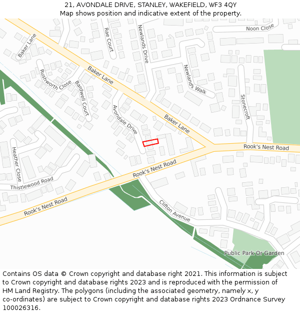 21, AVONDALE DRIVE, STANLEY, WAKEFIELD, WF3 4QY: Location map and indicative extent of plot