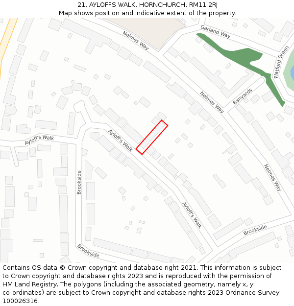 21, AYLOFFS WALK, HORNCHURCH, RM11 2RJ: Location map and indicative extent of plot