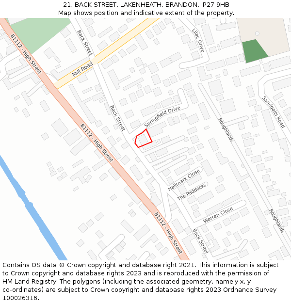 21, BACK STREET, LAKENHEATH, BRANDON, IP27 9HB: Location map and indicative extent of plot