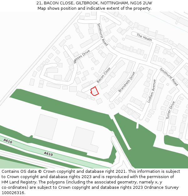 21, BACON CLOSE, GILTBROOK, NOTTINGHAM, NG16 2UW: Location map and indicative extent of plot
