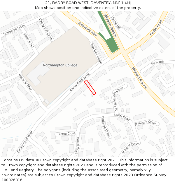 21, BADBY ROAD WEST, DAVENTRY, NN11 4HJ: Location map and indicative extent of plot