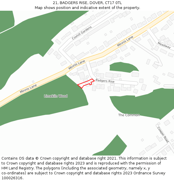21, BADGERS RISE, DOVER, CT17 0TL: Location map and indicative extent of plot