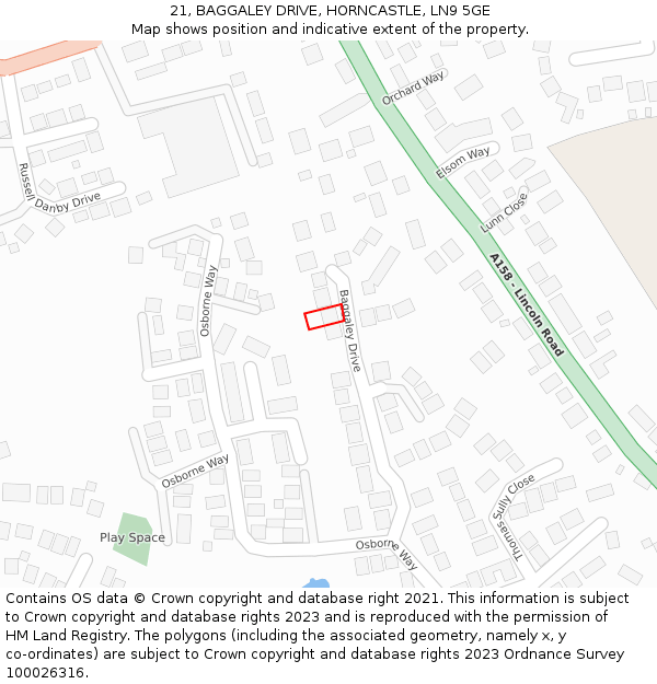 21, BAGGALEY DRIVE, HORNCASTLE, LN9 5GE: Location map and indicative extent of plot