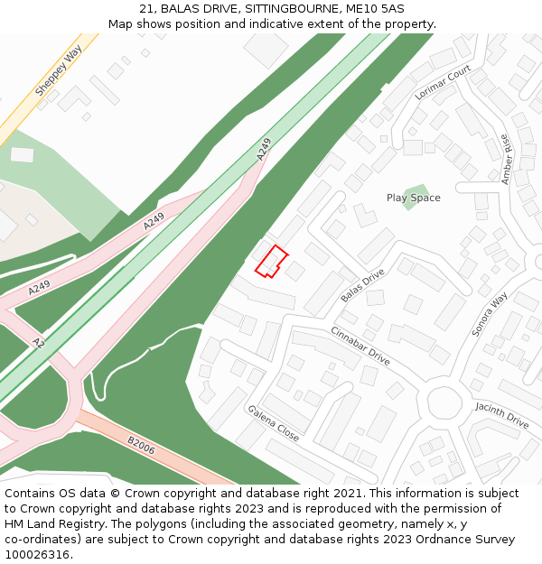 21, BALAS DRIVE, SITTINGBOURNE, ME10 5AS: Location map and indicative extent of plot