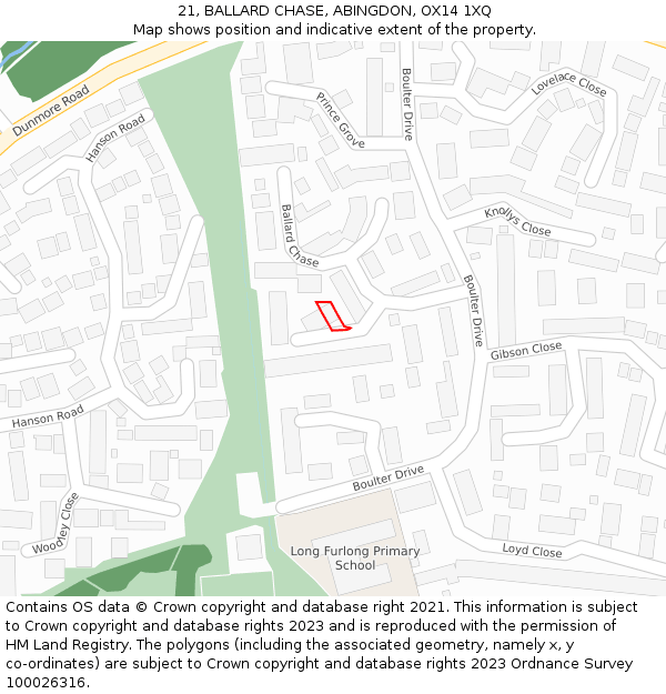 21, BALLARD CHASE, ABINGDON, OX14 1XQ: Location map and indicative extent of plot