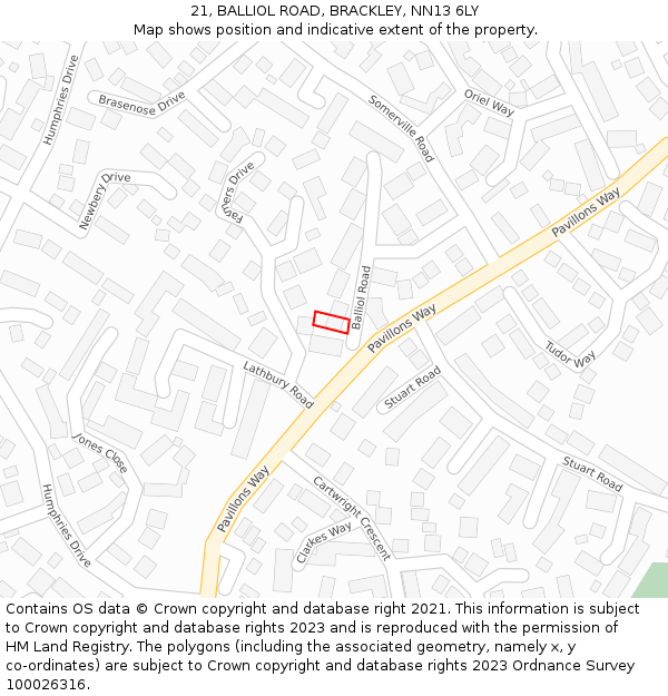 21, BALLIOL ROAD, BRACKLEY, NN13 6LY: Location map and indicative extent of plot