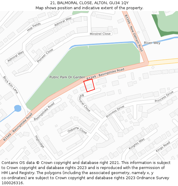 21, BALMORAL CLOSE, ALTON, GU34 1QY: Location map and indicative extent of plot