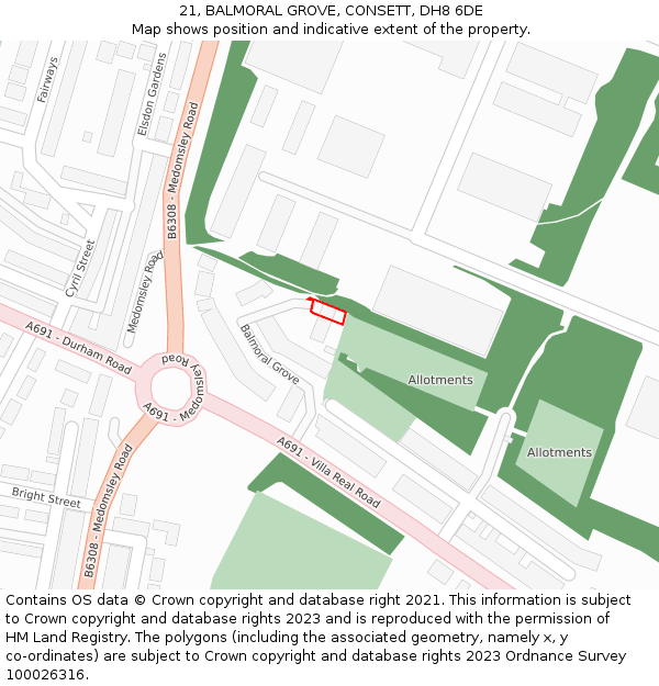 21, BALMORAL GROVE, CONSETT, DH8 6DE: Location map and indicative extent of plot