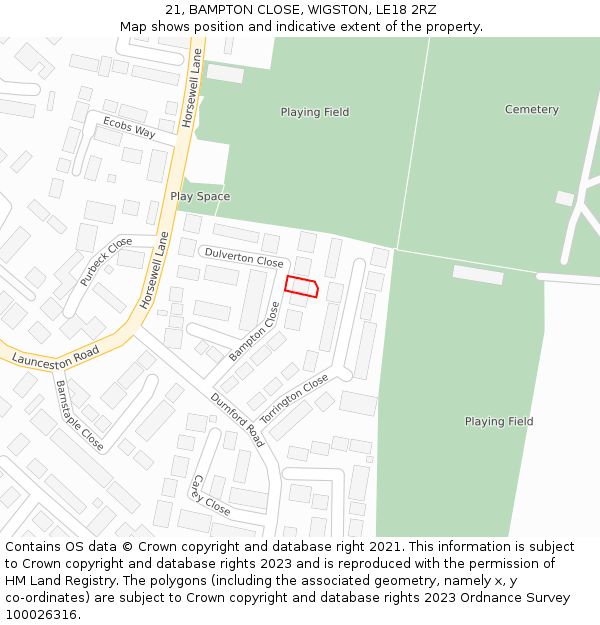 21, BAMPTON CLOSE, WIGSTON, LE18 2RZ: Location map and indicative extent of plot