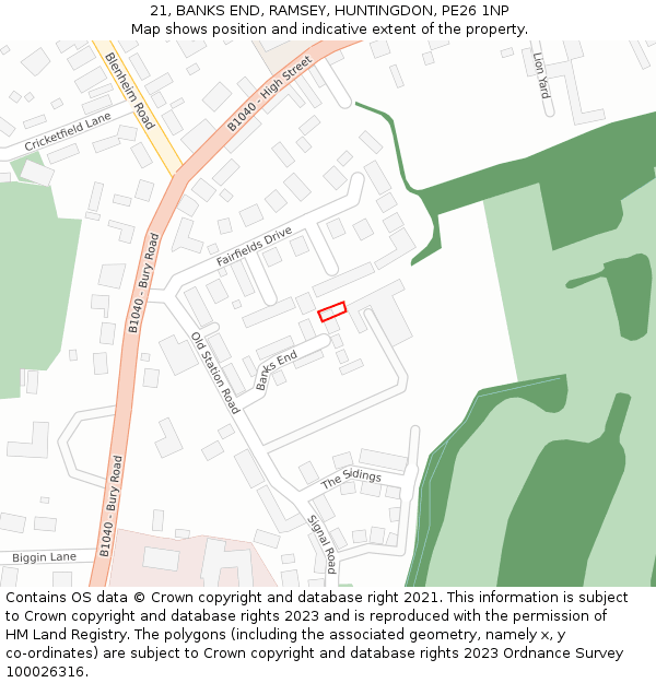 21, BANKS END, RAMSEY, HUNTINGDON, PE26 1NP: Location map and indicative extent of plot