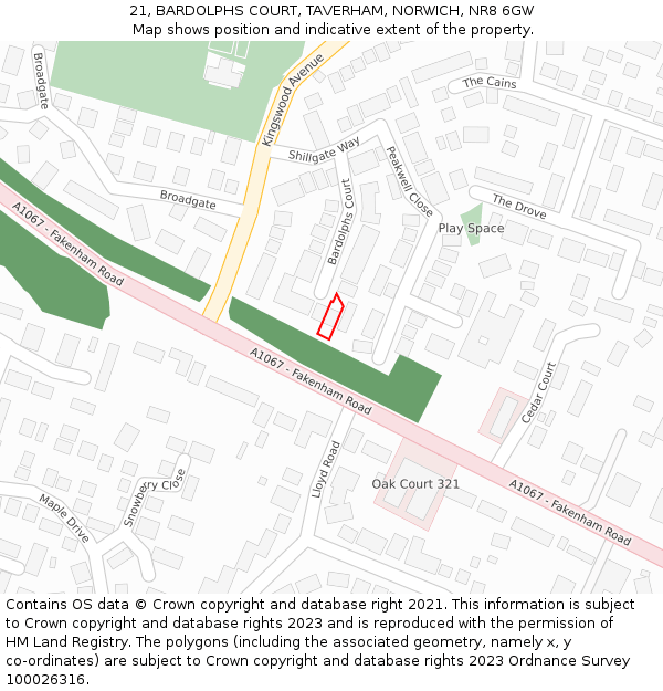 21, BARDOLPHS COURT, TAVERHAM, NORWICH, NR8 6GW: Location map and indicative extent of plot