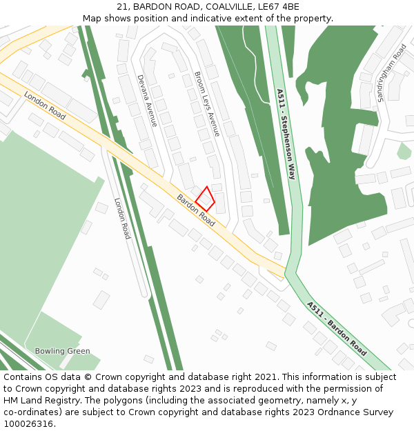 21, BARDON ROAD, COALVILLE, LE67 4BE: Location map and indicative extent of plot