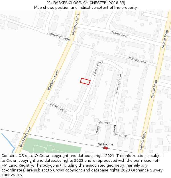 21, BARKER CLOSE, CHICHESTER, PO18 8BJ: Location map and indicative extent of plot