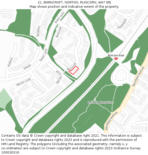 21, BARNCROFT, NORTON, RUNCORN, WA7 6RJ: Location map and indicative extent of plot