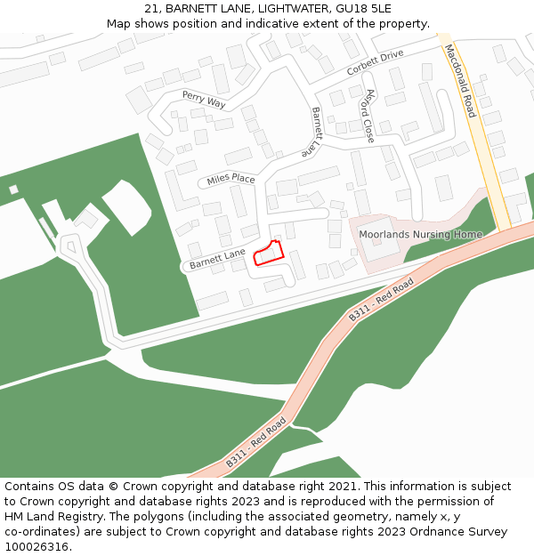 21, BARNETT LANE, LIGHTWATER, GU18 5LE: Location map and indicative extent of plot