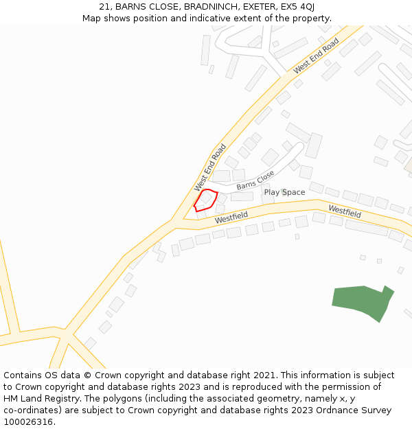 21, BARNS CLOSE, BRADNINCH, EXETER, EX5 4QJ: Location map and indicative extent of plot