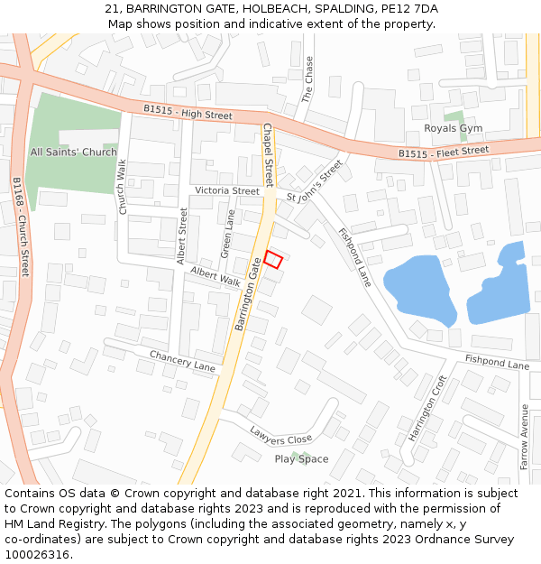 21, BARRINGTON GATE, HOLBEACH, SPALDING, PE12 7DA: Location map and indicative extent of plot