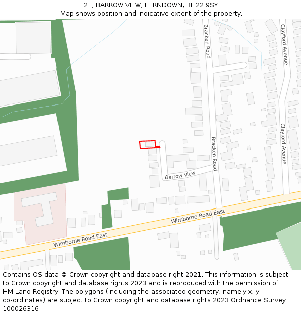 21, BARROW VIEW, FERNDOWN, BH22 9SY: Location map and indicative extent of plot