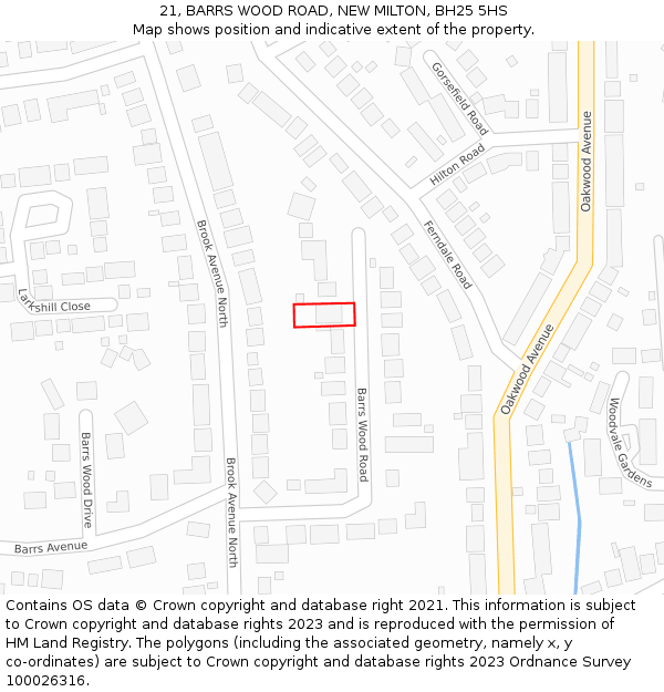 21, BARRS WOOD ROAD, NEW MILTON, BH25 5HS: Location map and indicative extent of plot