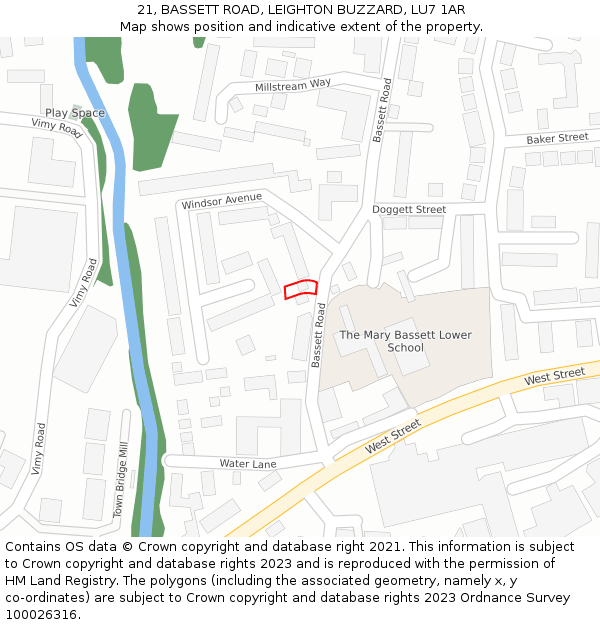 21, BASSETT ROAD, LEIGHTON BUZZARD, LU7 1AR: Location map and indicative extent of plot