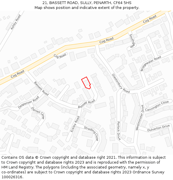 21, BASSETT ROAD, SULLY, PENARTH, CF64 5HS: Location map and indicative extent of plot