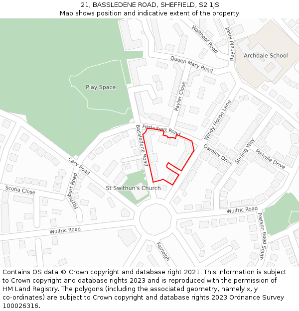 21, BASSLEDENE ROAD, SHEFFIELD, S2 1JS: Location map and indicative extent of plot