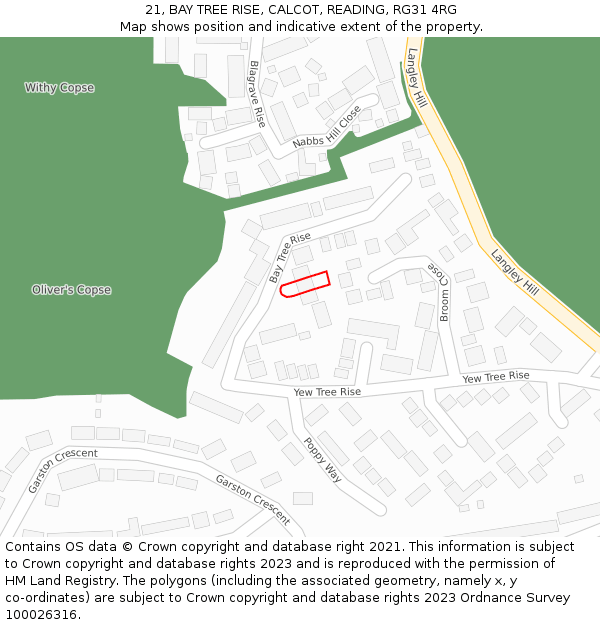 21, BAY TREE RISE, CALCOT, READING, RG31 4RG: Location map and indicative extent of plot