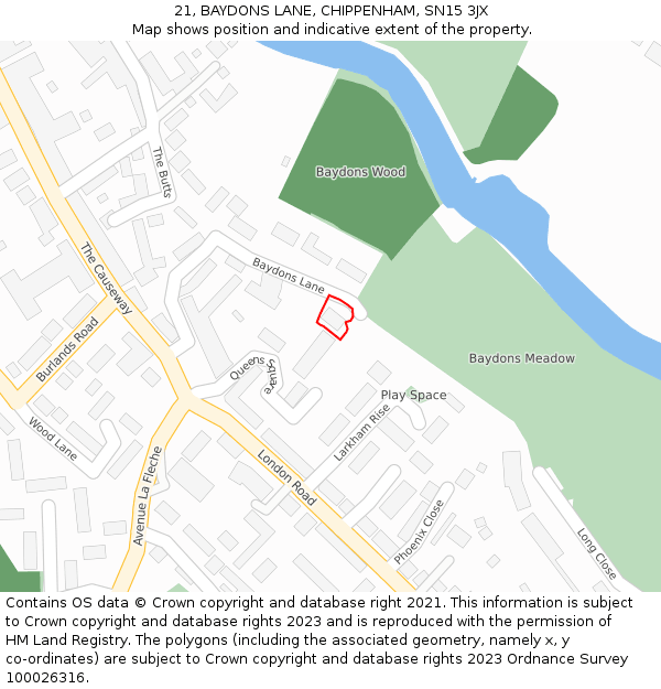 21, BAYDONS LANE, CHIPPENHAM, SN15 3JX: Location map and indicative extent of plot