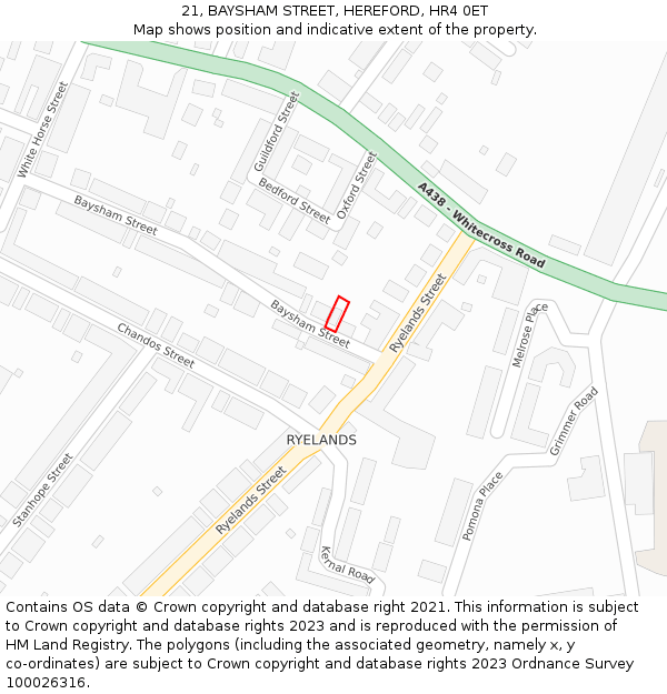 21, BAYSHAM STREET, HEREFORD, HR4 0ET: Location map and indicative extent of plot