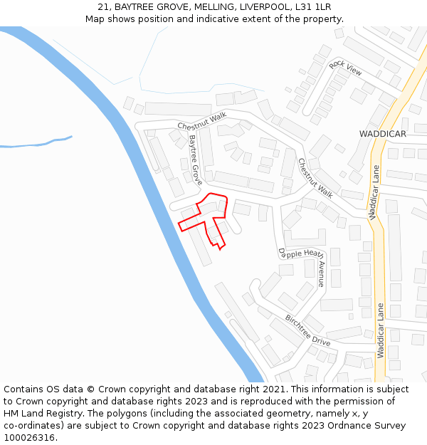 21, BAYTREE GROVE, MELLING, LIVERPOOL, L31 1LR: Location map and indicative extent of plot