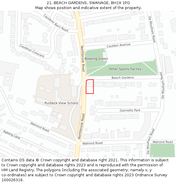 21, BEACH GARDENS, SWANAGE, BH19 1PG: Location map and indicative extent of plot