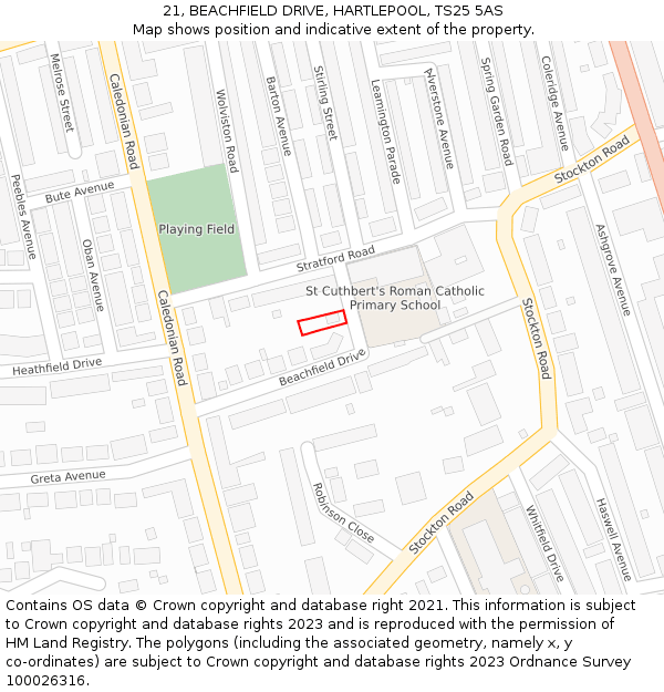 21, BEACHFIELD DRIVE, HARTLEPOOL, TS25 5AS: Location map and indicative extent of plot