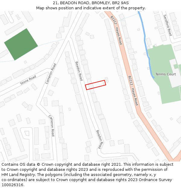 21, BEADON ROAD, BROMLEY, BR2 9AS: Location map and indicative extent of plot
