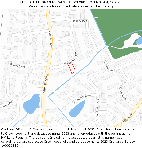 21, BEAULIEU GARDENS, WEST BRIDGFORD, NOTTINGHAM, NG2 7TL: Location map and indicative extent of plot